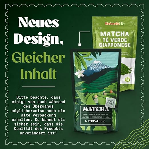 NaturaleBio Matcha Tee Pulver Bio - Premium-Qualität - 100g. Original Green Tea aus Japan. Japanischer ideal zum Trinken. Grüntee für Latte, Smoothies Getränk. Hergestellt in Uji, Kyoto. – Bild 5
