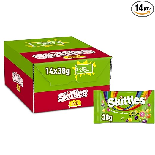 Skittles Crazy Sours, Fruchtbonbons Großpackung 14 x 38, Tüten mit Süßigkeiten, Saure Kaubonbons mit Fruchtgeschmack als Candy, Vegane Snacks (532g) – Bild 3