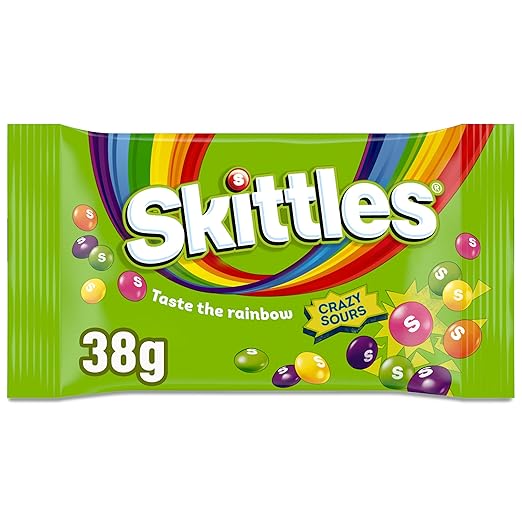 Skittles Crazy Sours, Fruchtbonbons Großpackung 14 x 38, Tüten mit Süßigkeiten, Saure Kaubonbons mit Fruchtgeschmack als Candy, Vegane Snacks (532g) – Bild 2