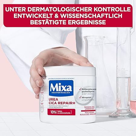 Mixa Creme für trockene und rissige Haut, Feuchtigkeitspflege für den Körper, Hände und Gesicht, Mit Urea und Niacinamide, Urea Cica Repair + Hauterneuernde Creme, 1 x 400 ml – Bild 6