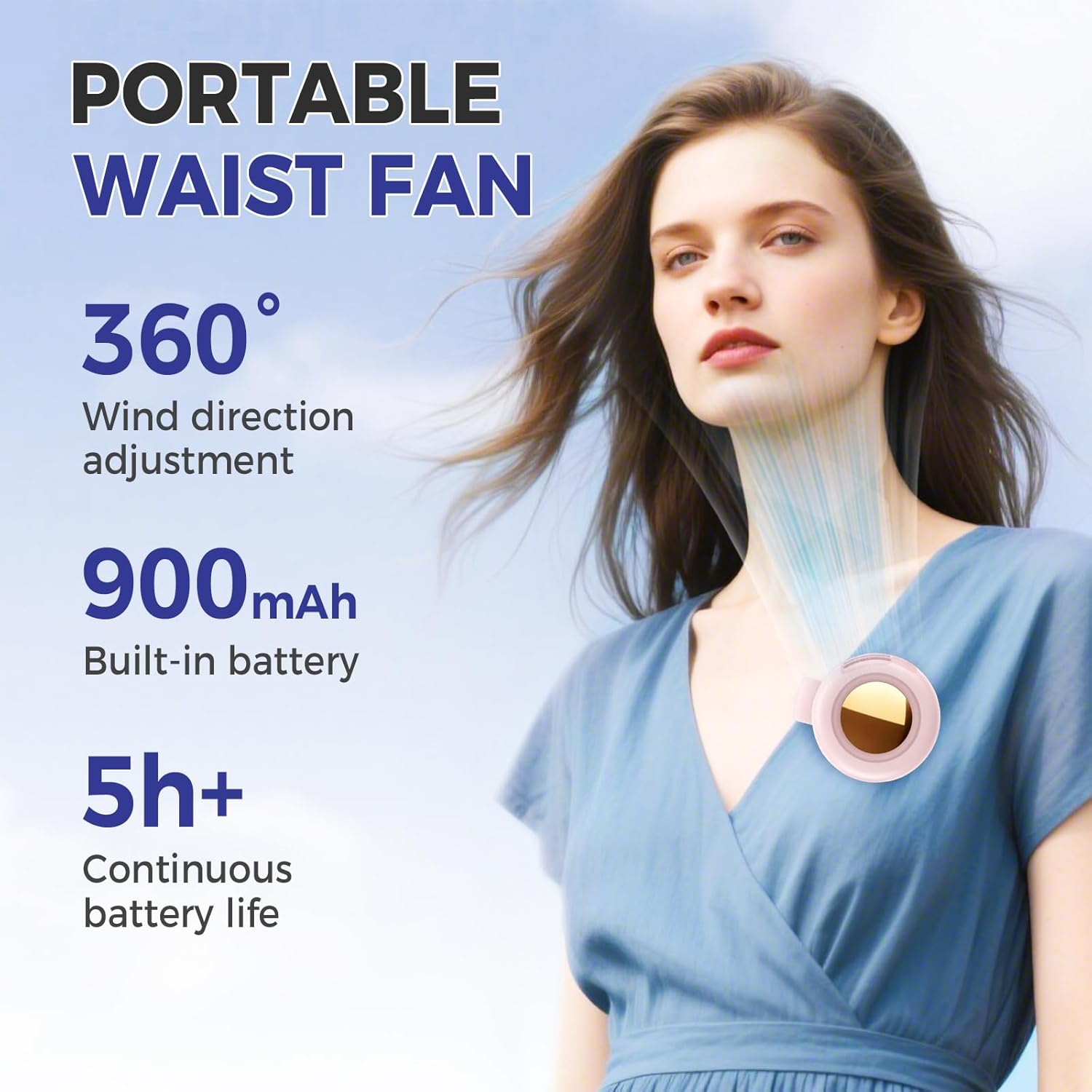 TBLMPNE Mini Ventilator, 2026 Neu Handventilator Akku Aufladbar, Tragbarer Hüftventilator mit 3 Einstellbaren Windgeschwindigkeiten, Geeignet für den Außenbereich, auf Reisen und im Büro (Grün)-- Maximal 2 pro Kunde – Bild 4