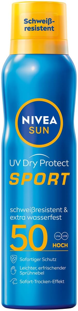 NIVEA SUN UV Dry Protect Sport Sonnenspray LSF 50, 100% transparenter und erfrischender Sonnenschutz, schweißresistente & extra wasserfeste Sonnencreme mit LSF 50, 200 ml – Bild 3