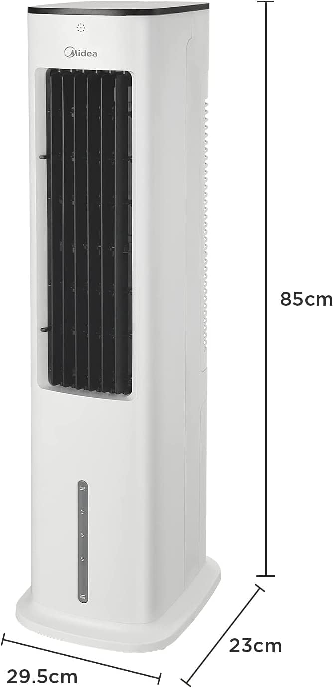 Midea Silent Air Cooler Pro 4-in-1 Mobile Klimaanlage Leiser:Luftkühler,Turmgebläse,Luftbefeuchter und Luftreiniger,mit Fernbedienung,5L Wassertank,355m³/h Luftdurchsatz,55W,LED-Display,Timer,Weiß – Bild 2