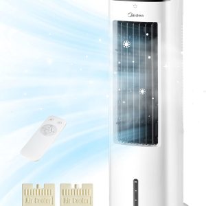 Midea Silent Air Cooler Pro 4-in-1 Mobile Klimaanlage Leiser:Luftkühler,Turmgebläse,Luftbefeuchter und Luftreiniger,mit Fernbedienung,5L Wassertank,355m³/h Luftdurchsatz,55W,LED-Display,Timer,Weiß