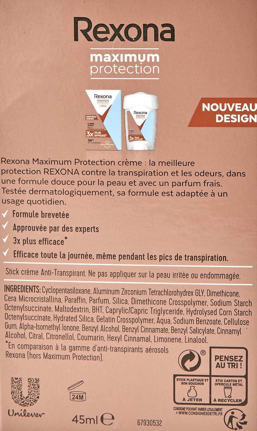 Rexona Maximum Protection Deo Creme Clean Scent Anti Transpirant mit 3x Schutz bei Stress, Hitze & Bewegung 96H extremer Schutz 45 ml (Packung mit 4) – Bild 7