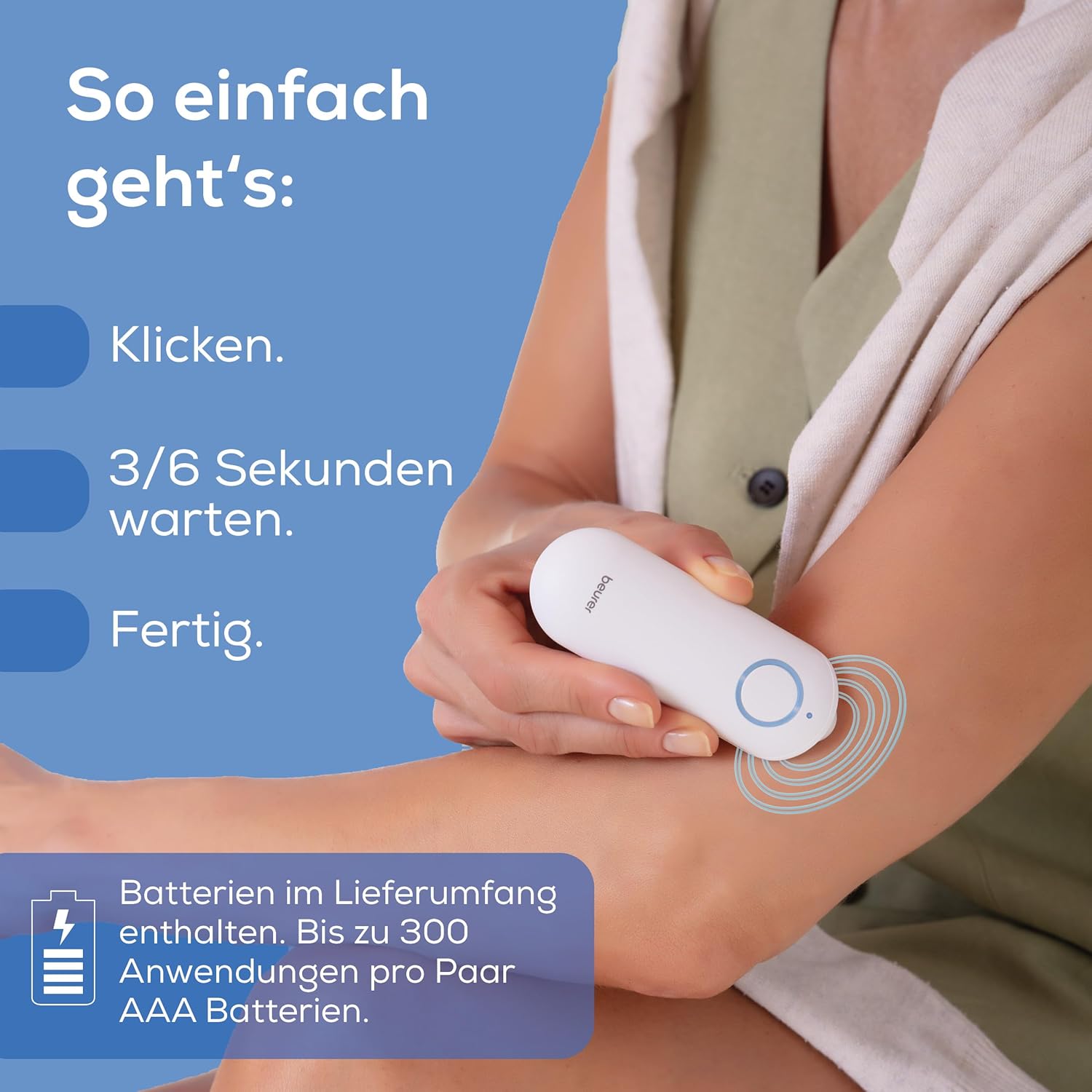 Beurer BiteX Original Insektenstichheiler BR 60, Mückenstich Hitzestift zur Behandlung von Insektenstichen- und bissen, elektrischer Stichheiler, Urlaubs-Gadget, lindert Juckreiz, 9,8 x 3,5 x 1,9 cm – Bild 3