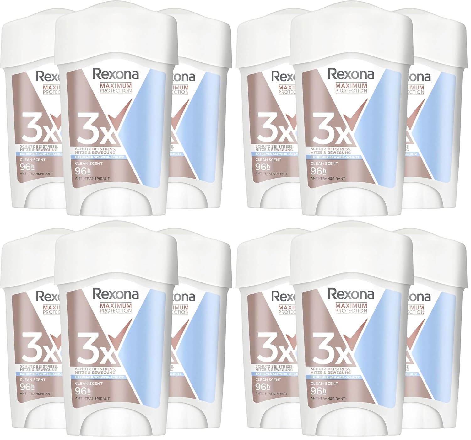 Rexona Maximum Protection Deo Creme Clean Scent Anti Transpirant mit 3x Schutz bei Stress, Hitze & Bewegung 96H extremer Schutz 45 ml (Packung mit 4)